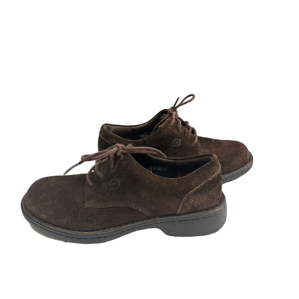 Born Leather Brown Lace Up Shoes Womens Sz 6.5 Work Dress Casual Oxford Suede‎